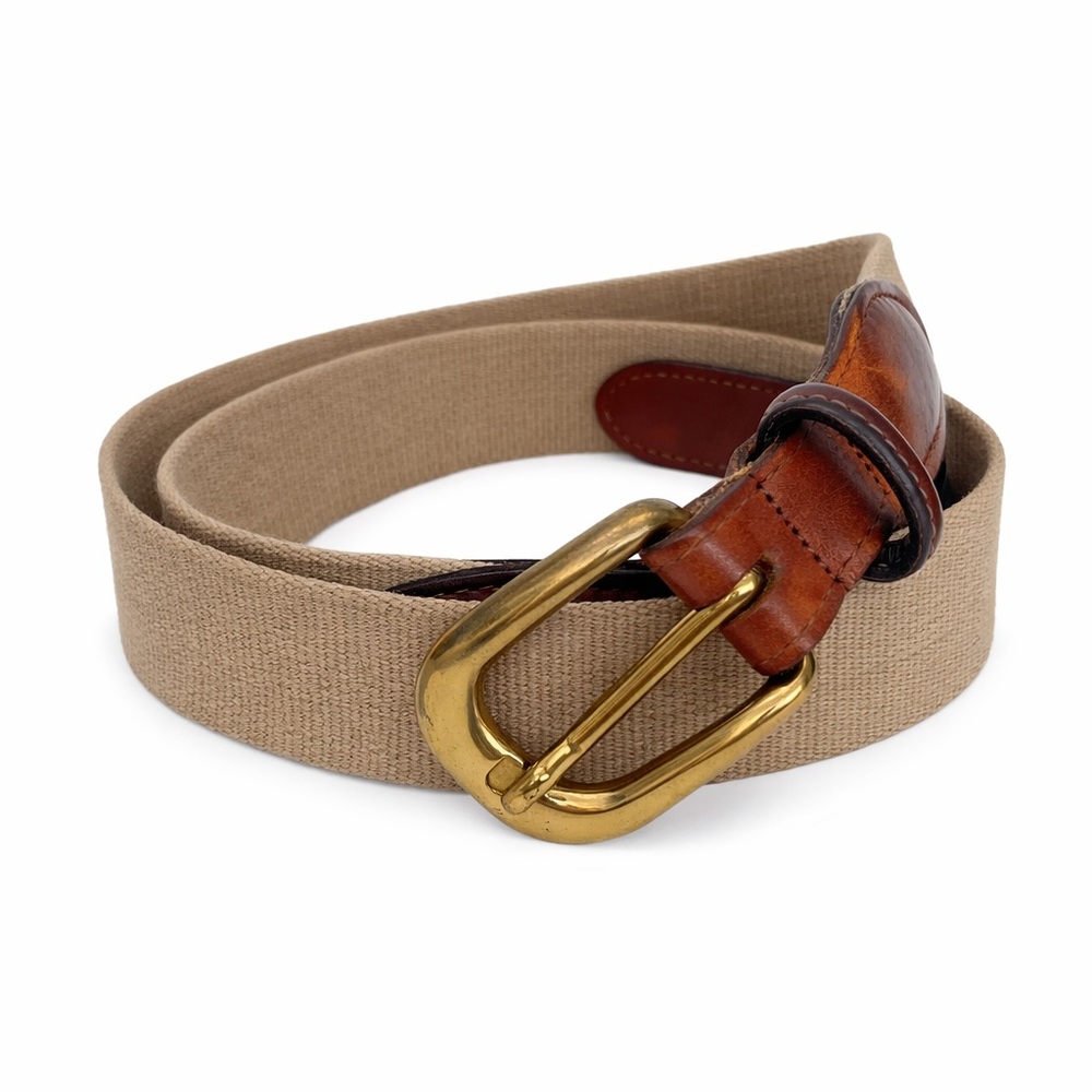 Vintage Torino Leather Co Canvas Leather Brass Buckle Belt Made in USA Size 36
